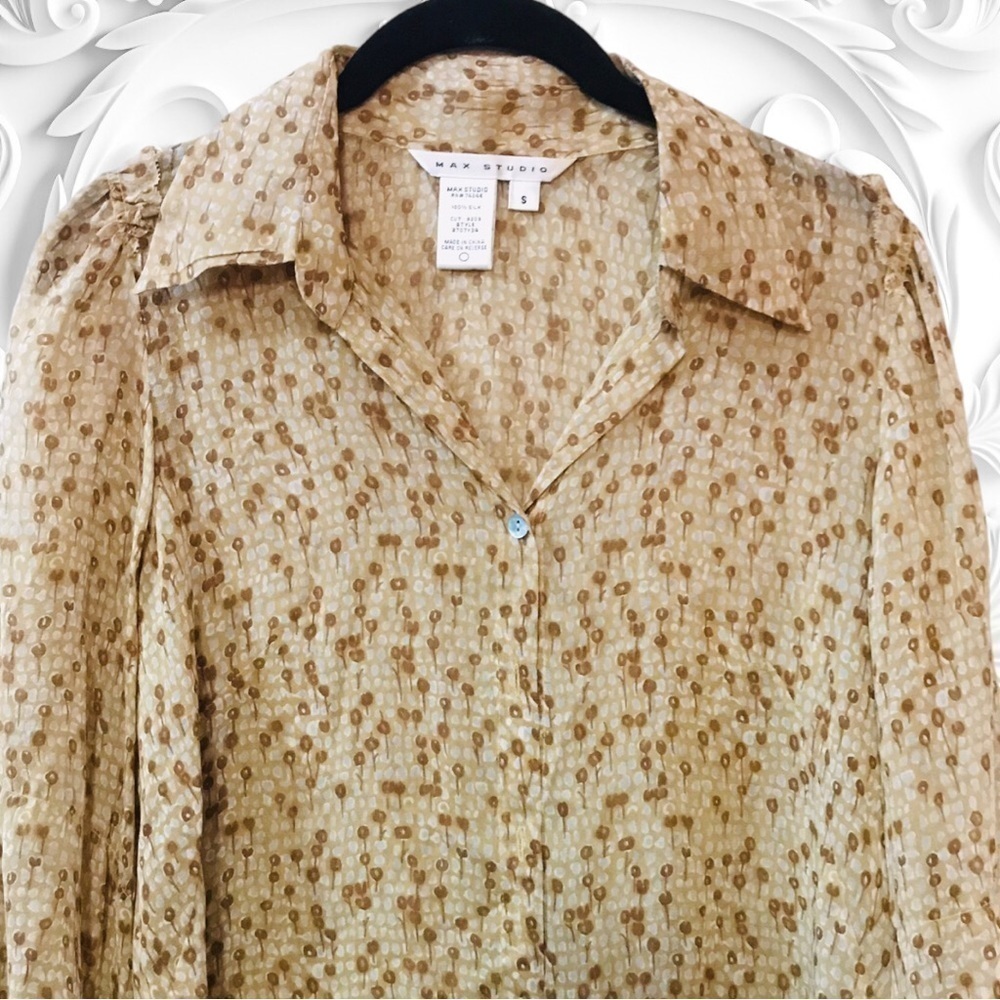 Max Studio Mini Yellow Flowered Cropped Semi-Sheer Blouse Small - Picture 2 of 4